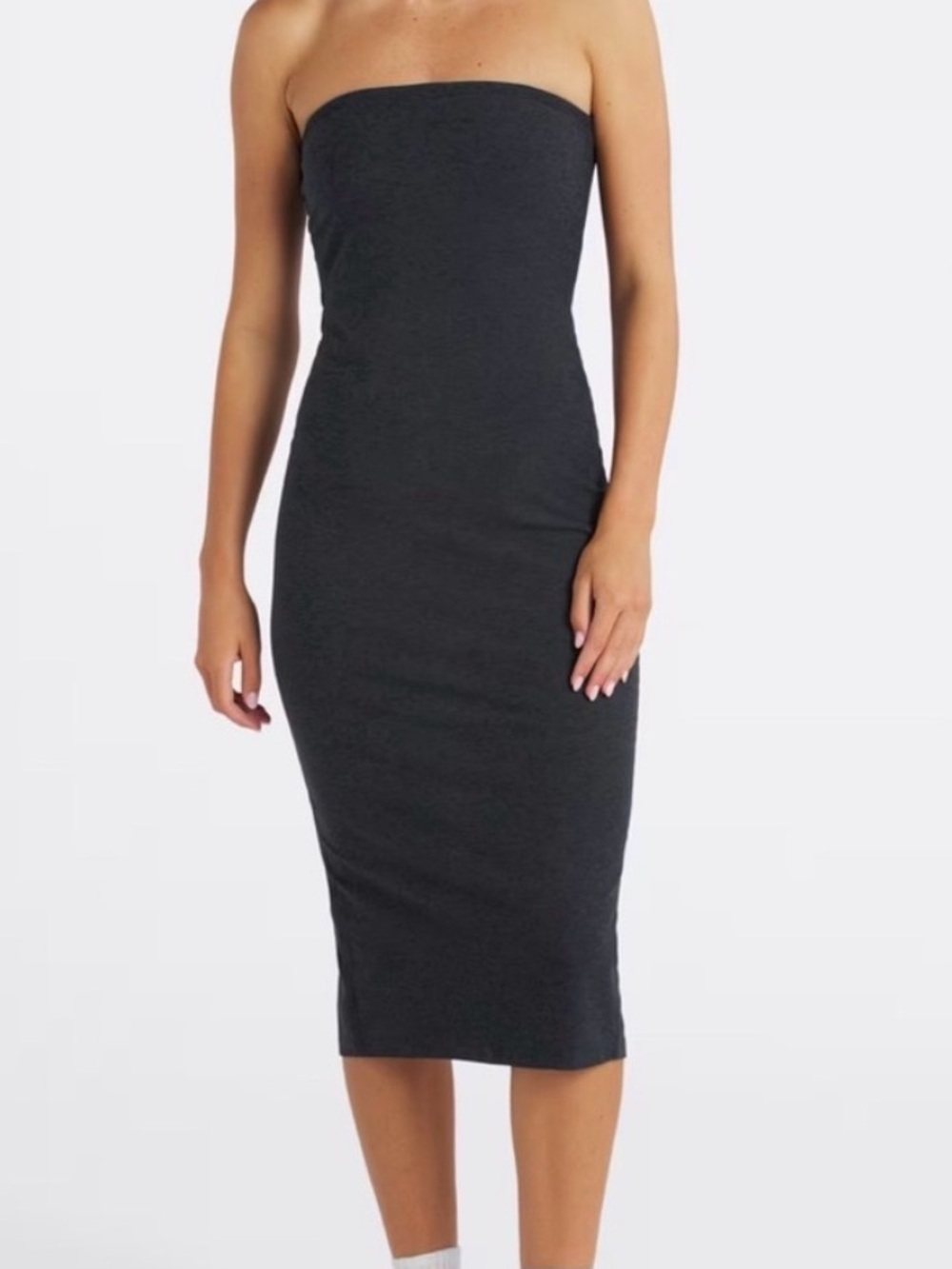 Beyond Yoga Spacedye Strapless Bodycon Dress Black Grey - M